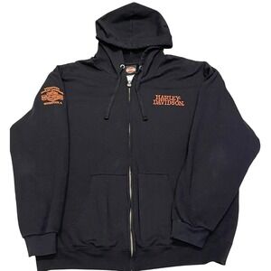Harley Davidson Mens Black Zip Up Hoodie Skull Logo Graphic Size XL